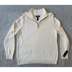 Karen Scott Sweater Women's Size 2X White Chunky Long Sleeve Pullover 1/4 zip‎